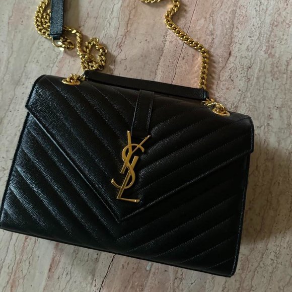 New GENUINE YSL Medium Grain De Poudre Matelasse Chevron Monogram Satchel Bag - Picture 10 of 16